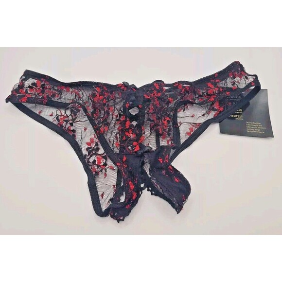 Vtg Frederick's Of Hollywood SEDUCTION BLACK RED LACE CROTCHLESS Panties Sz M - Picture 3 of 11